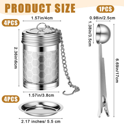Umigy 4 Pcs Tea Infuser Strainers for Loose Tea with Scoop, Extra Fine Mesh Steeper 304 Stainless Steel Diffuser Leaf Holder with Extended Chain Hook for Brew, Spices, Seasoning, Silver