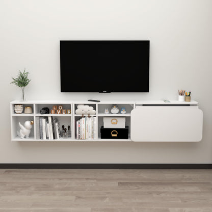TuckTect Floating Desk with Storage Shelves, 81'' Wall Mounted Desk Laptop Writing Study Table, Folding Drop Leaf Table, Multifunctional Computer Workstation for Narrow Small Space