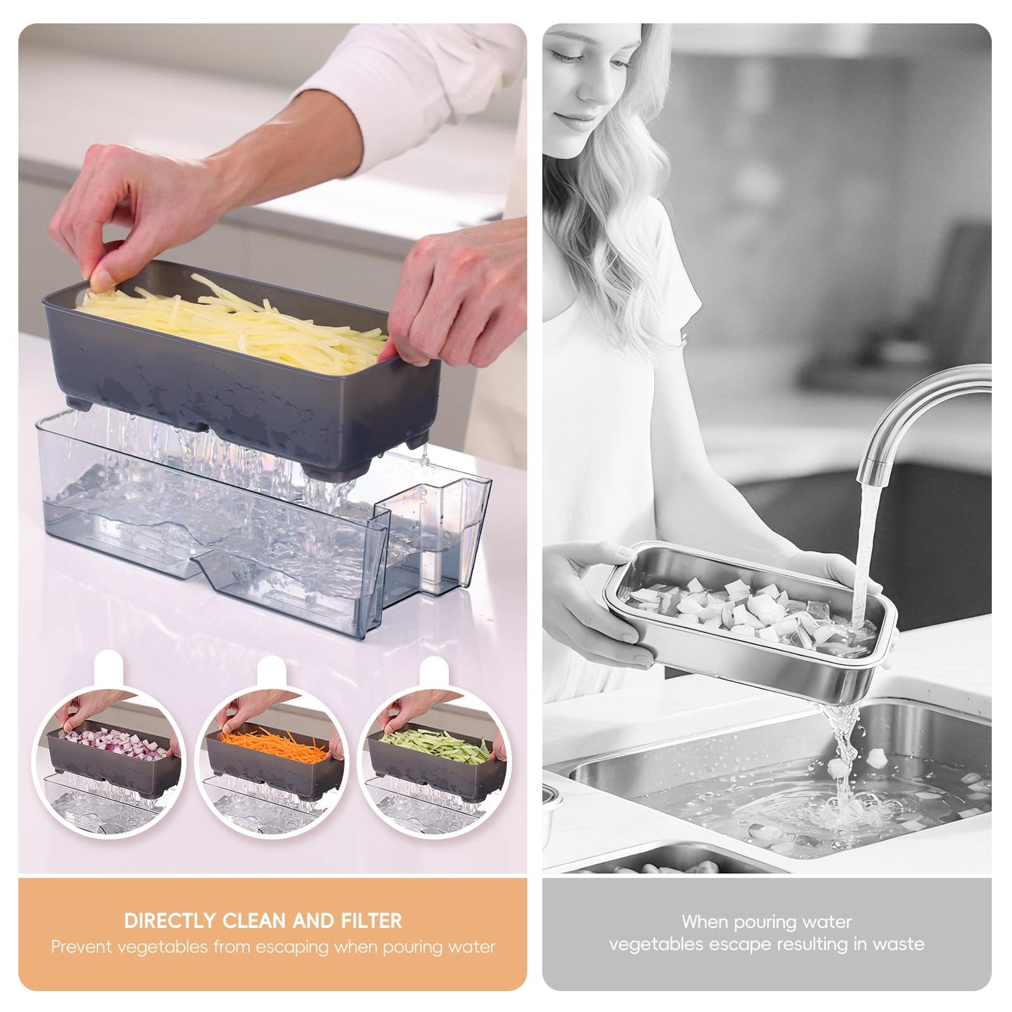 ONCE FOR ALL Safe Mandoline Slicer For Kitchen, AdjustableThickness 0.1-8 mm Professional Vegetable Slicer For Food, Fruit Slices, Potato Chips, Fast Meal Prep (4th Gen Gray)