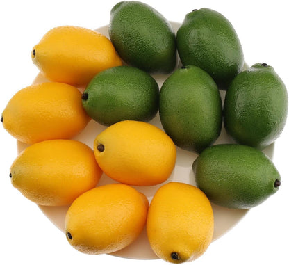 12pcs Gresorth Yellow & Green Artificial Lifelike Simulation Lemon Fake Fruit Home Kitchen Cabinet Decoration