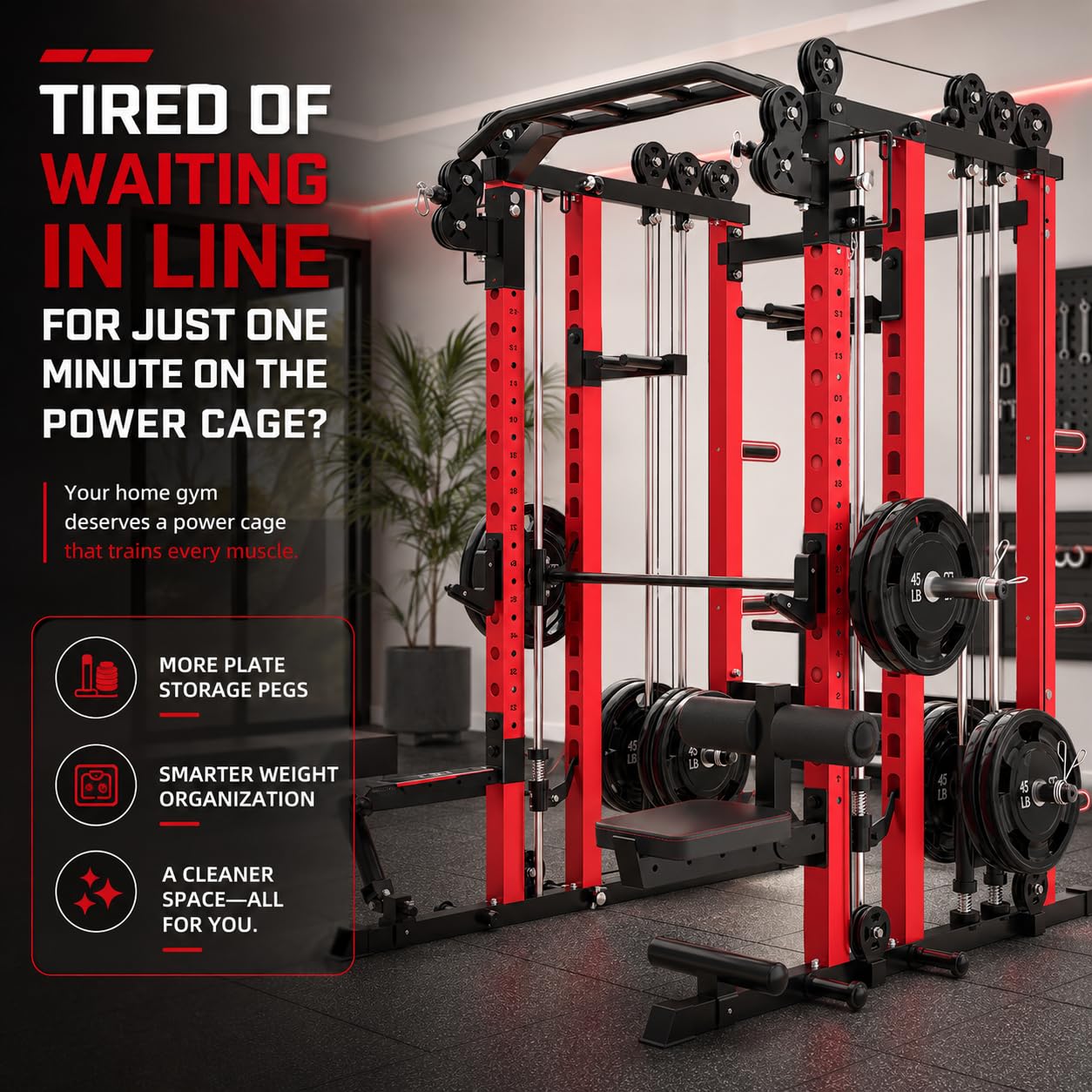 Danrelax Smith Machine Home Gym, 2000 lbs Power Cage with LAT Pulldown, Dual Cable Crossover & Pulley System, All-in-One Squat Rack for Strength Training, Bench Press, Garage Gym