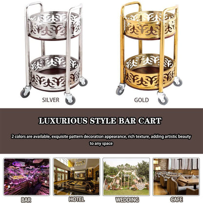 Bar Cart with Wheels High-end Restaurant Luxury Style Serving Cart, Portable Mobile Double Armrest Drink Cart, Banquet Service Equipment (Color : Gold, Size : 80 * 40cm)