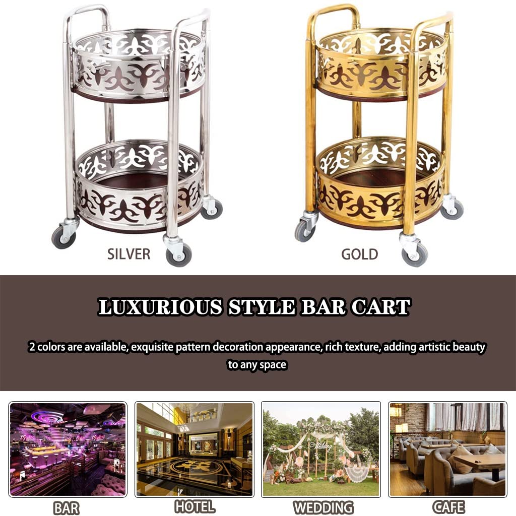 Portable Mobile Double Armrest Drink Cart, Bar Cart with Wheels High-end Restaurant Luxury Style Serving Cart, Housewarming Gift(Gold)