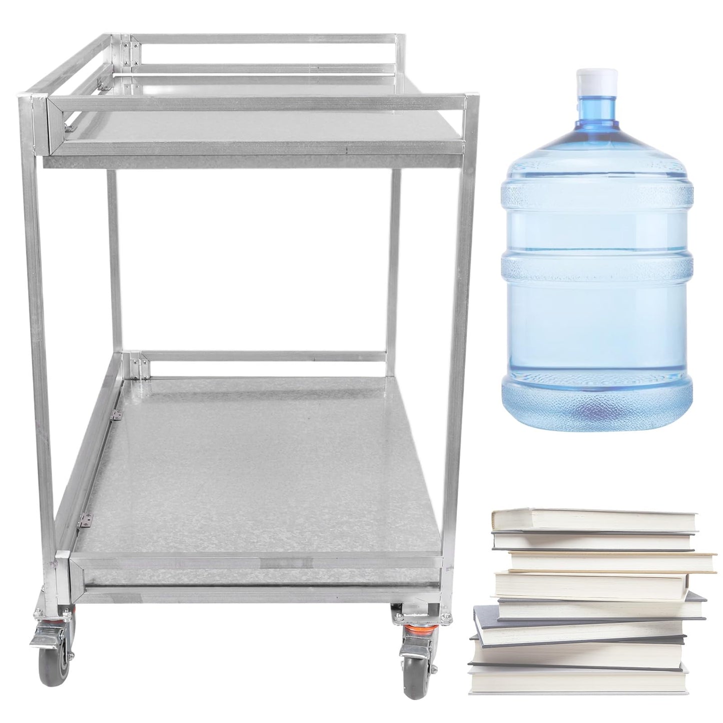 Metal Cart on Wheels 660 lbs Capacity, 2‑Shelf Folding Stainless Steel Cart with Handle, Metal Rolling Cart with Wheels, Rolling Metal Cart for Warehouse Garage Home – 39"x36"