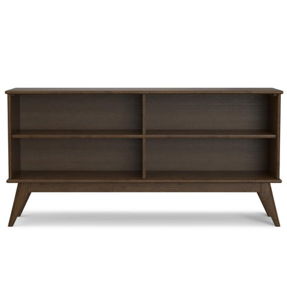 SIMPLIHOME Draper Bookcase - 30 inch Tall Solid Wood Low Bookshelf in Walnut Brown, Mid-Century Modern Storage for Living Room, Study Room or Office with Tapered Legs and Wide Open Shelves