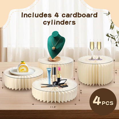 4 Pack Buffet Risers Foldable Food Display Risers Food Risers for Buffet Table Tall Cake Stands Cylinder Stands for Party Pedestal Cake Stand Dessert Table Display Set Cupcake Stands Cupcake Display