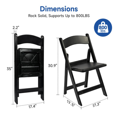 Winlice Black Resin Folding Chairs - Stackable Chairs with Padded Seats, 800LB Weight Capacity Comfortable Chair - Indoor/Outdoor Folding Chairs for Events - Lightweight Foldable Chairs (10 Pack)