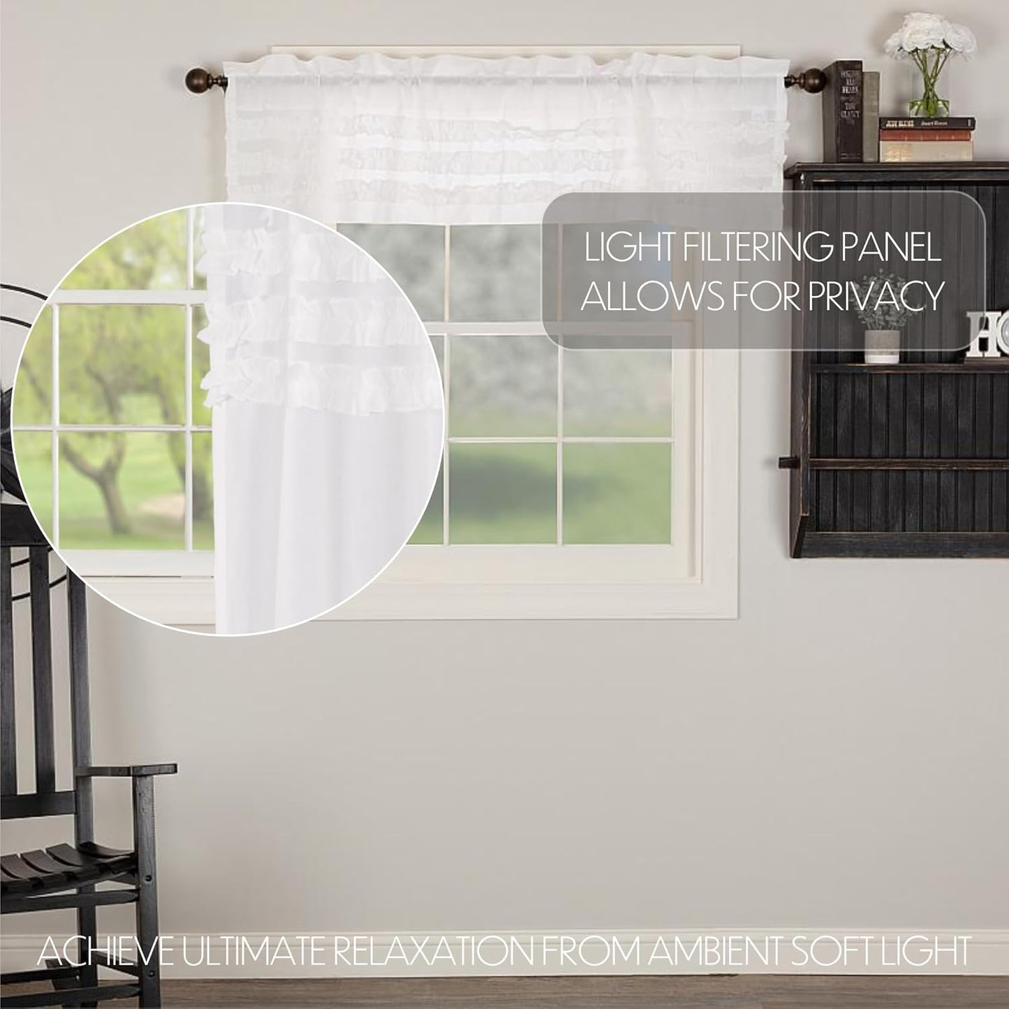 VHC Brands Farmhouse 16"x60" Valance, White Rod Pocket Kitchen Window Curtains