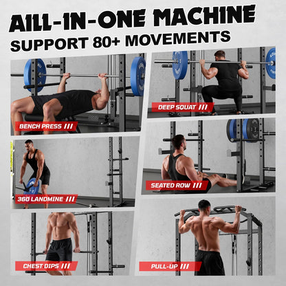 Goimu C1-V4 Power Cage, 2000LBS Squat Rack with LAT Pulldown, Multi-Function Weight Cage Strength Training Machine, Workout Cage with More Attachments for Home Gym Garage (C1-Pro Bk)