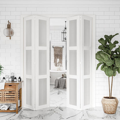 BARNER HOME Bifold Doors for 60"x80" Opening, Tempered Frosted Glass Folding Closet Doors with Concealed Hardware Kit, Preassembled White Bifold Barn Door for Pantry