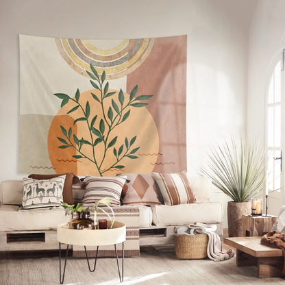 SUOTEMEIFEI Boho Plant Art Tapestry,retro Plants Tapestry Sunset Landscape Abstract Aesthetic Wall Bedroom Living Room Decor College Dorm Wall Hanging