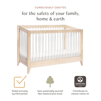Babyletto Sprout 4-in-1 Convertible Crib with Toddler Bed Conversion Kit in Washed Natural and White, Greenguard Gold Certified