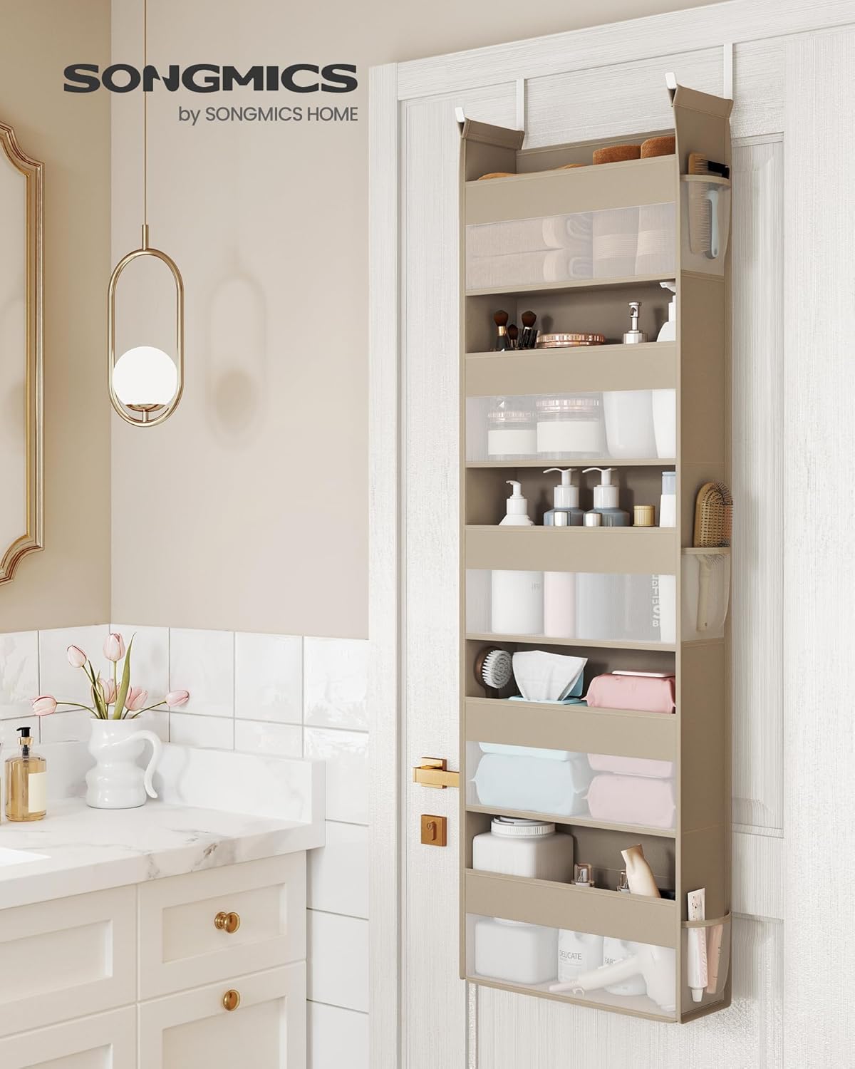 5 5-Tier Summer URDH007Y01 SONGMICS Over The Door Organizer, Hanging Door Organizer with Large Pockets, Fabric Storage