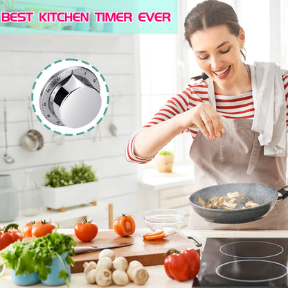 Kitchen Timers for Cooking, Chef Cooking Timer Clock with Loud Alarm - Magnetic Backing 100% Mechanical Desk Timer - No Batteries Required, Countdown Reminder Magnetic - Exquisite Stainless Steel Body