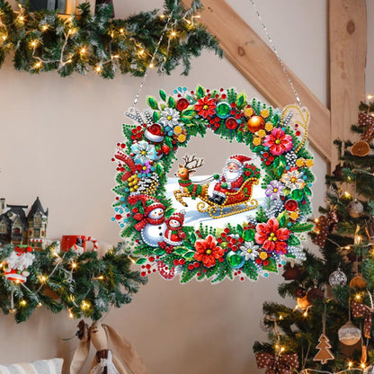 LAKEQUILL Christmas Diamond Art Painting Kit for Adults: DIY Hanging Wreath Pendant, Special Shaped Crystal Art for Holiday Window Tree Decor