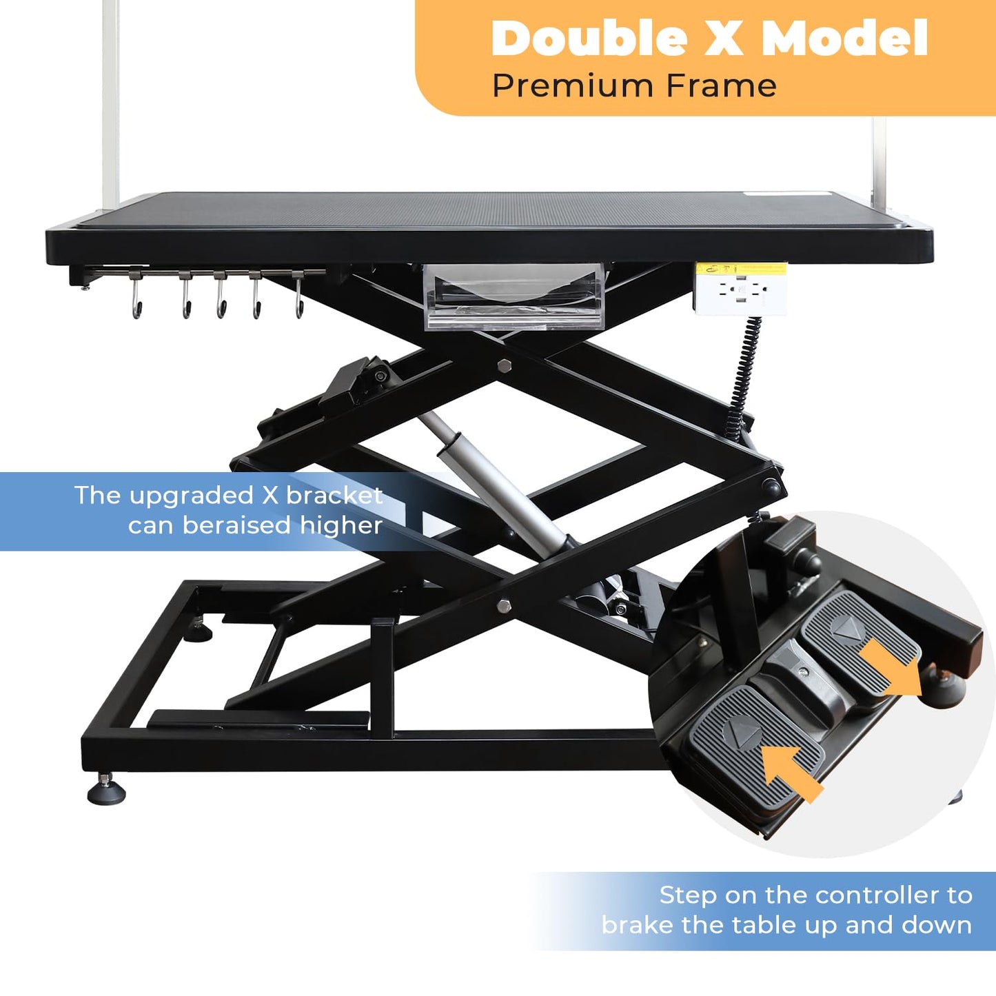 UDSONFY Electric Pet Dog Grooming Table, 50" Heavy Duty Grooming Table Professional Double X-Lift for Large Dogs Adjustable Height: 12"-45.8" Non-slip, AC Outlets, Storage Tray, 2 Nooses, Black