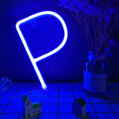 ENUOLI LED Letter Neon Sign Lights Alphabet Letter Marquee Signs Neon Night Lights Battery and USB Operated Neon Letters Neon Words Wall Lights for Christmas Birthday Wedding Party Bar Bedroom (P)