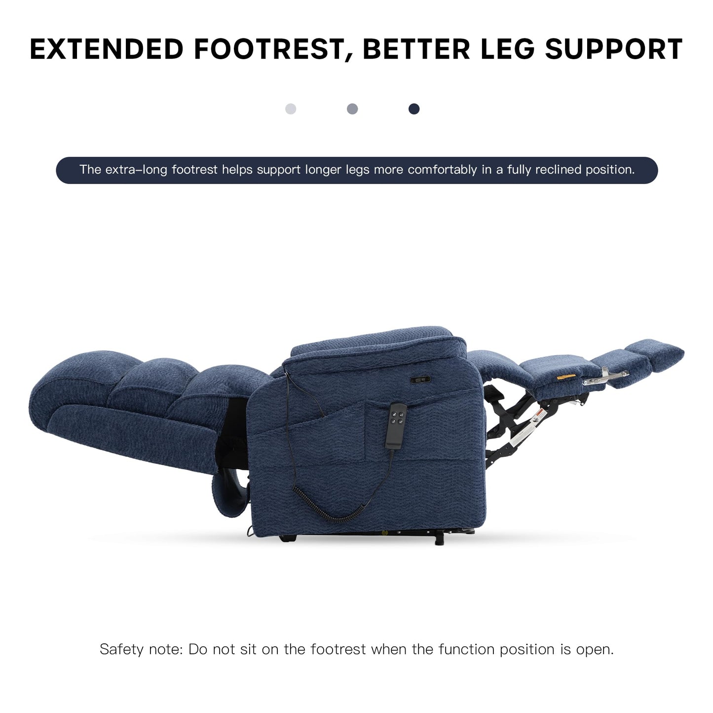DYNOX Oversized 400 lbs Power Lift Recliner Chair for Big and Tall Elderly, Dual Motor Lay Flat Lift Chair with Heat & Massage, Extended Footrest, 9298L, Chenille Blue