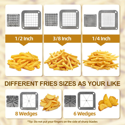 French Fry Cutter Commercial Potato Slicer with Suction Feet Complete Set, Includes 1/4", 3/8",1/2",8 Pieces,6 Pieces