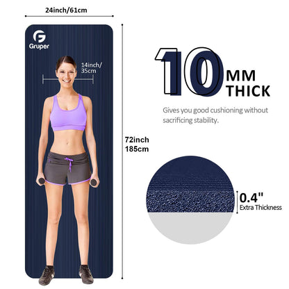 Yoga Mat Non Slip NBR Thick Yoga Mat, 72"L x 32"/24"W x 0.6"/0.4"TH (185cm x 80cm/61cm x 15mm/10mm), Anti-Tear Exercise Mat with Carrying Strap and Bag, Workout Mats for Yoga, Pilates, Floor Exercises