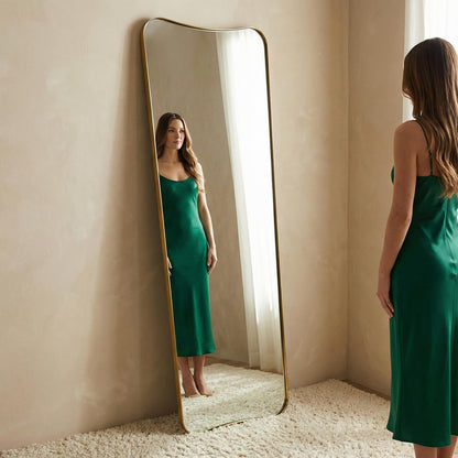 ANDY STAR Full Length Mirror 21" x 64", Gold Decorative Full Body Mirror with Stainless Steel Thin Frame, Italian Curved Edge Design, Wall Mount or Leaning for Bedroom, Cloakroom, Living Room