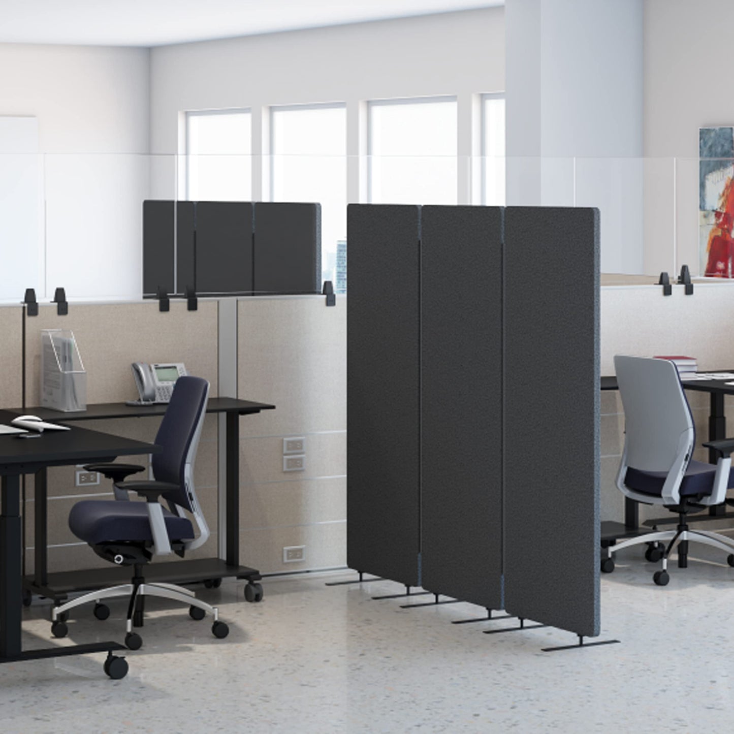 Stand Up Desk Store ReFocus Freestanding Noise Reducing Acoustic Room Wall Divider Office Partition (Ash Grey, 72" x 66", Zippered 3-Pack)
