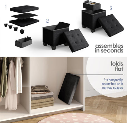 STORAGEBUD 15-in 330lbs, Storage Ottoman Cube with Small Bin, Square Ottoman with Storage for Living Room and Bedroom