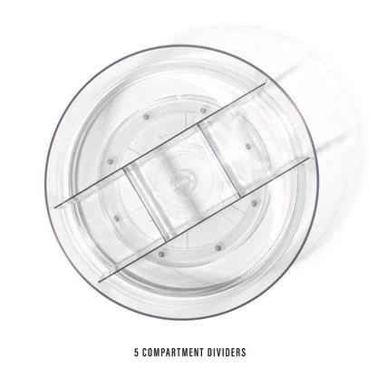 BINO Plastic Round Turntable Organizer with 5 Compartments - Clear | Spinning Divided Turntable Container | Rotating Organizer Storage for Bottle Condiments Fridge Kitchen Counter Pantry Bathroom