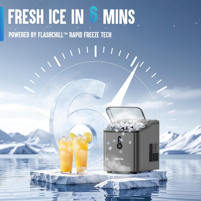 INOVIVA Nugget Ice Maker Countertop – 6 Mins Fast Ice Production, FLASHCHILL™, 26.5 LBS/Day, Self-Cleaning, Compact Portable Design, Ideal for Home, Office & Parties