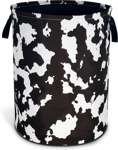 NUTAINLA 17.7x13.7 Inch Cow Texture Laundry Basket Brown White Print Foldable Oxford Cloth Funny Tote Bag Laundry