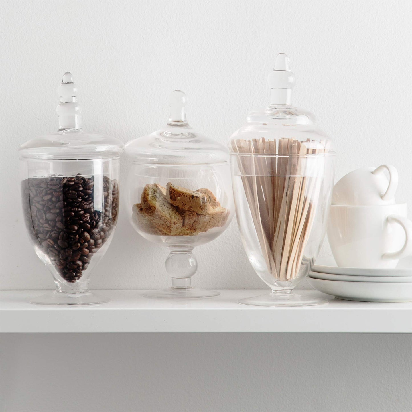 Small Apothecary Jars with Lids Set of 3, Home Essentials & Beyond, for Candy Buffet, Glass decor, Laundry Room, Potpourri, DIY Crafts and Bathroom Jars