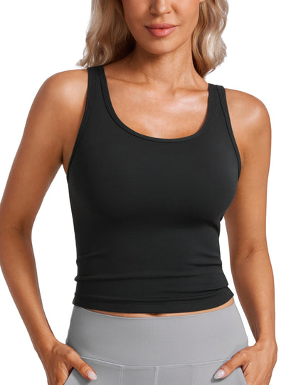 CRZ YOGA Womens Butterluxe Double Lined Workout Tank Tops Scoop Neck Racerback Cropped Casual Sleeveless Shirt Black Small