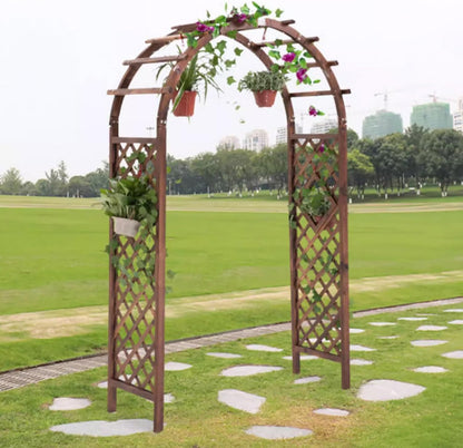 Wooden Garden Arbor Arch for Climbing Plants, Outdoor Wedding Ceremony Trellis, 4.5ft×7.4ft Brown Pergola for Backyard Lawn Party Decoration Brown 4.5ft×7.4ft