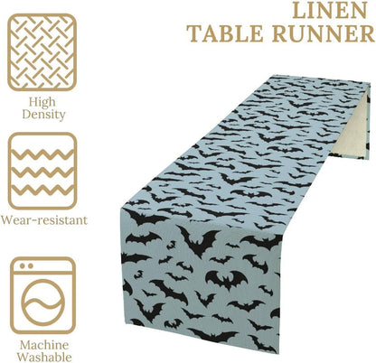 Nitmbi 13x36inch Halloween Table Runner,Silhouette Black Bats Pattern Retro Table Runner for Coffee Table Dining Room