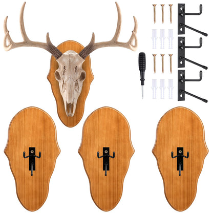 AceOrbit 3 Pcs Deer Skull Mount Plate Plaques Wood European Deer Head Mount Plaque European Mounting Skull Hanger Plate with Mounting Hardware (Stylish)