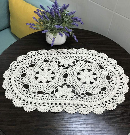 Hetao 11X19 Inch 100% Doilies-2pc Cotton Handmade Lace Crochet Oval Table mats Placemats Doily Beige