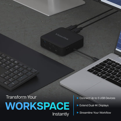 VisionTek VT1200DL USB-C Docking Station Dual 4K – 2X HDMI, 2X DisplayPort, 100W Power Passthrough, Universal Laptop Dock for Windows, MacBook, Chromebook