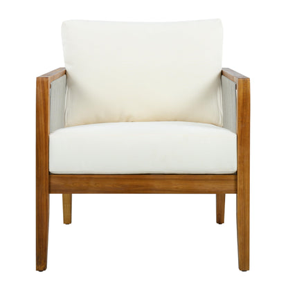 Christopher Knight Home Lalulu Acacia Wood Lounge Chair Outdoor with Removable Cushion, Solid Wood Patio Accent Chair with Woven Rope Accents, Patio Furniture Set Sofa Chair, Beige+Teak