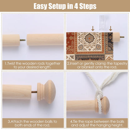 Adjustable Wooden Tapestry Hanger Wood Wall Hanging Rod for Tapestries, Boho & Farmhouse Wall Decor (16-28 Inches)
