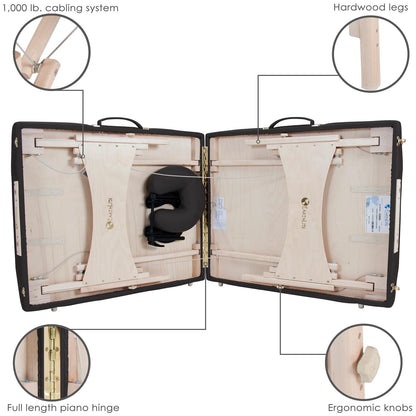 EarthLite Harmony DX Portable Massage Table Package, Includes Table + Face Cradle + Carrying Case, 30" x 73, Black
