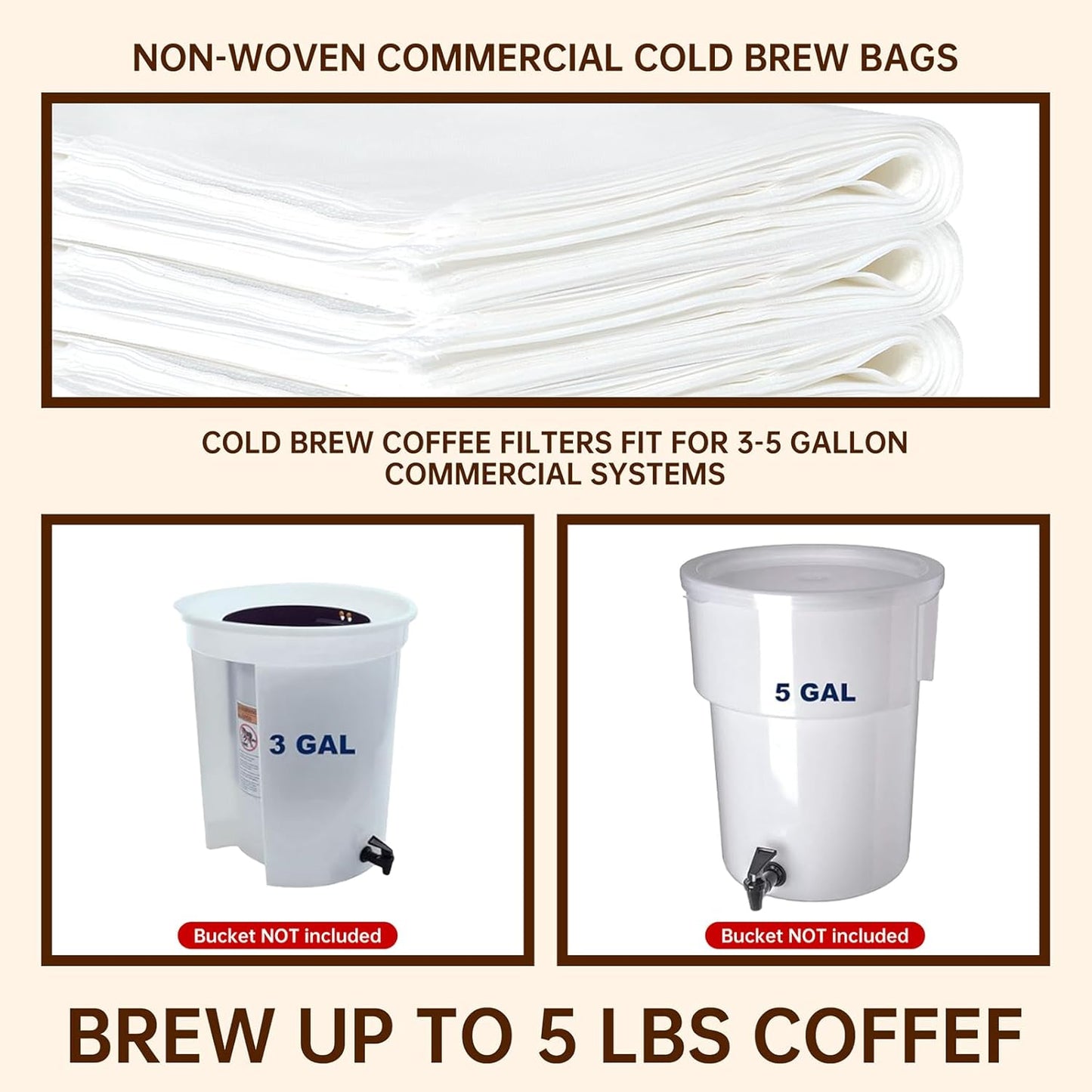 50 Pcs Commercial Cold Brew Coffee Filters – 20" x 20" Bags for Cold Brew Coffee Makers, with Drawstring