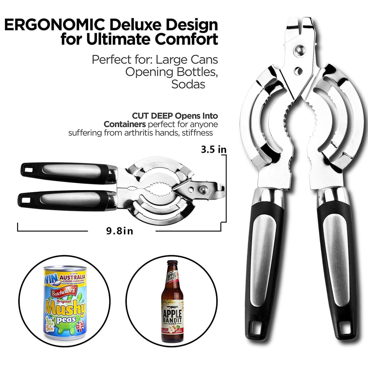 Topoem Jar Opener, Multi Jar Openers for Seniors, Stainless Steel Jar Lid Opener, Bottle Opener for Seniors with Arthritis, Weak Hands