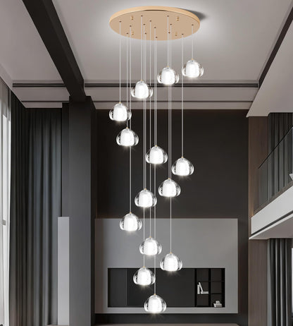 YwueChwu Gold Crystal Chandeliers for Staircase 14-Lights, H120 Inches Modern Indoor High Ceilings LED Pendant Light Fixture for Living Room Foyer Entryway