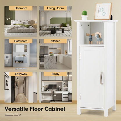 COSTWAY Bathroom Storage Cabinet, Freestanding Narrow Storage Organizer with Open Shelf & Adjustable Shelf, Small Slim Floor Cabinet for Bathroom, Living Room, Entryway, Office, White