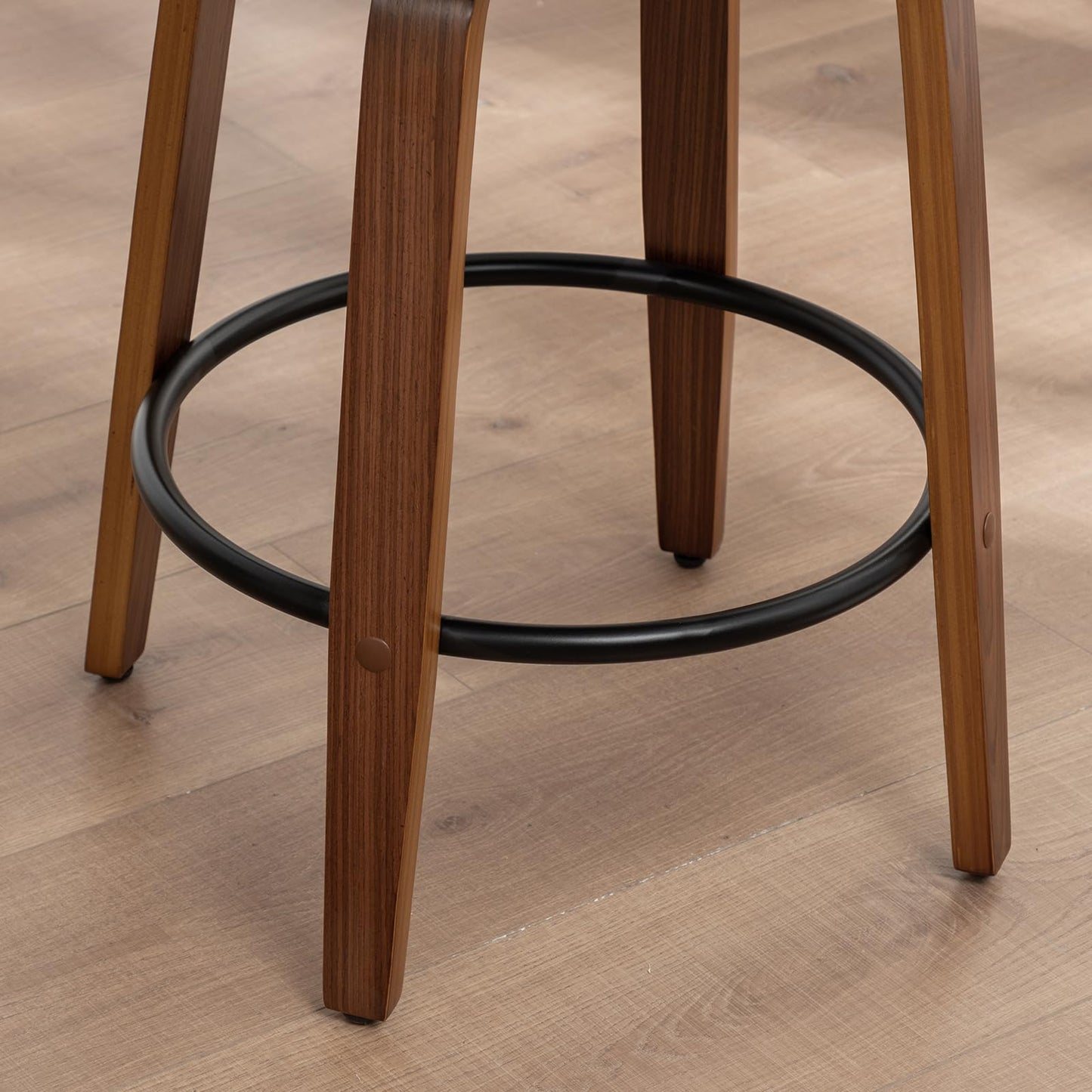YOUUGIOR 30" Swivel Bar Height Bar Stools Set of 2,White Leather Tall Barstools Mid Century Modern Bar Chairs with Wood Legs and Golden Arms for Kitchen Dining Pub Cafe