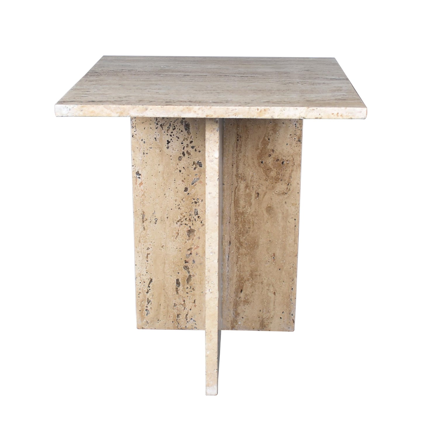JONATHAN Y Cecil Modern 18.5" Square Natural Marble End Table with Cross Base, Glossy Travertine Solid Stone Accent Side Table for Living Room, Bedroom, Small Spaces, Fully Assembled MTB1104B