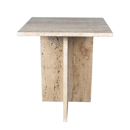 JONATHAN Y Cecil Modern 18.5" Square Natural Marble End Table with Cross Base, Glossy Travertine Solid Stone Accent Side Table for Living Room, Bedroom, Small Spaces, Fully Assembled MTB1104B