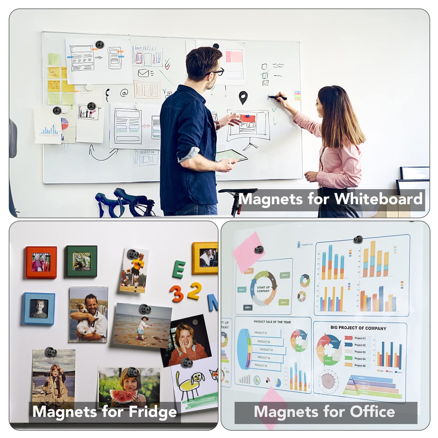 LOVIMAG 12Pcs Black Fridge Magnets, Small and Strong Magnets for Whiteboard, Office, Classroom, Map, Kitchen