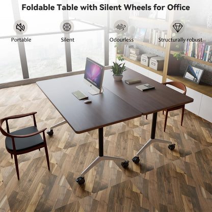 Folding Conference Room Tables, Seminar Conference Table Modern Flip Top Training Meeting Tables, Conference Room Table with Wheels for Home Office Classr,10 Pack 63inch
