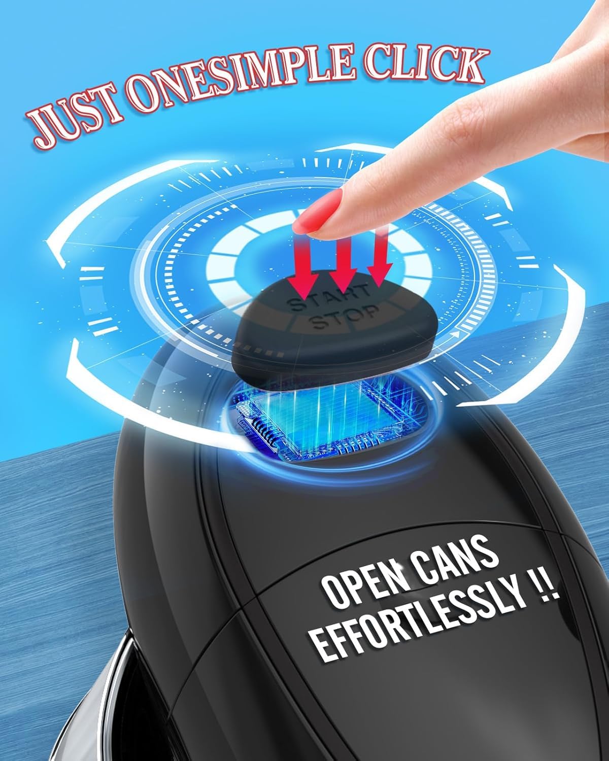 Electric Can Opener, One-Touch Automatic Hands Free Can Opener with Smooth Edge, Battery Operated, Safe & Easy for Seniors with Arthritis, Kitchen, Left-Handed & Weak Hands (Black)